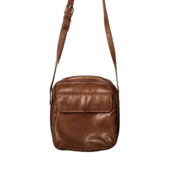 Vintage Y2K Wilson's Leather Cross Body Messenger Bag Brown Satchel Purse - Picture 1 of 15